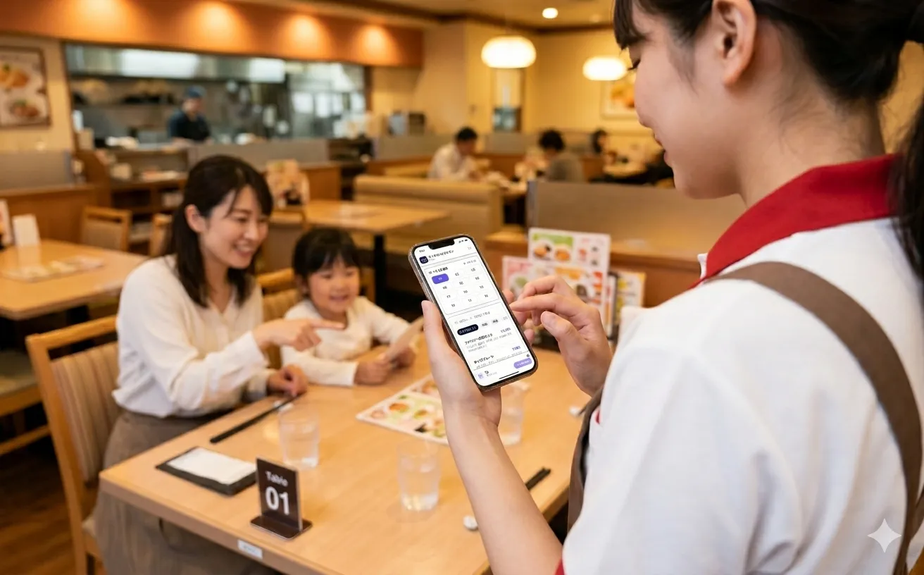 スタッフがスマートフォンのハンディアプリで注文を取るイメージ