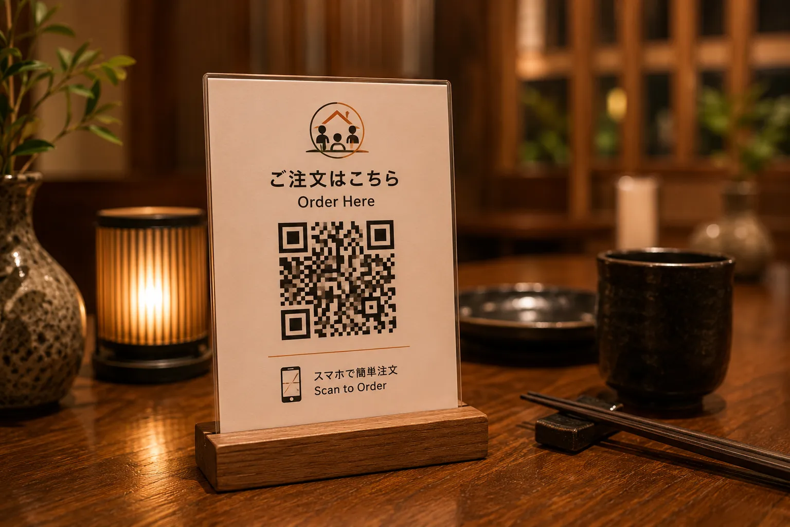 テーブルに置かれたQRコード