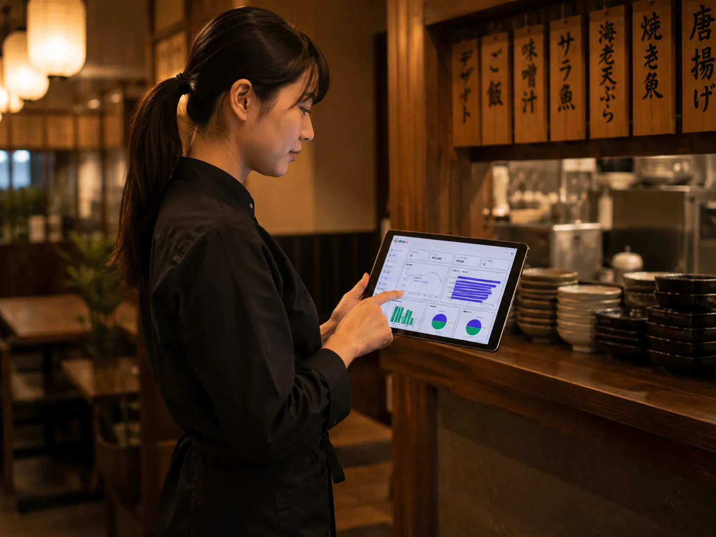 店舗の現場でタブレットを使うスタッフ